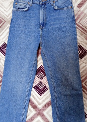 Mavi Bağlama Desenli Denim Kadın Pantolon