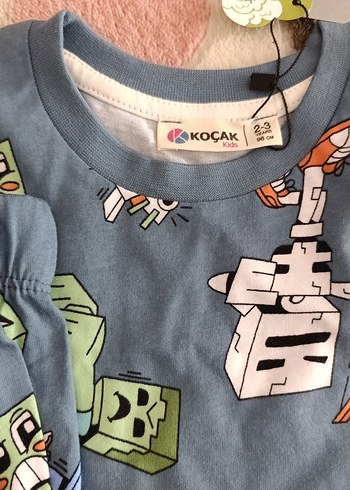 Diğer Mavi Baskılı Erkek Çocuk Kısa Kollu uzun Pijama Takımı