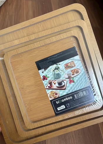 Paşabahçe Bambu Kare Tepsi Seti 3'lü
