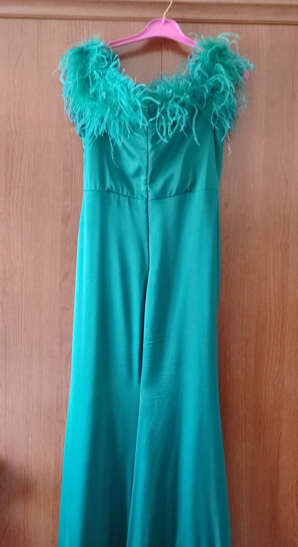 Uzun Drapeli Straplez Turkuaz Abiye Elbise - Görsel 3