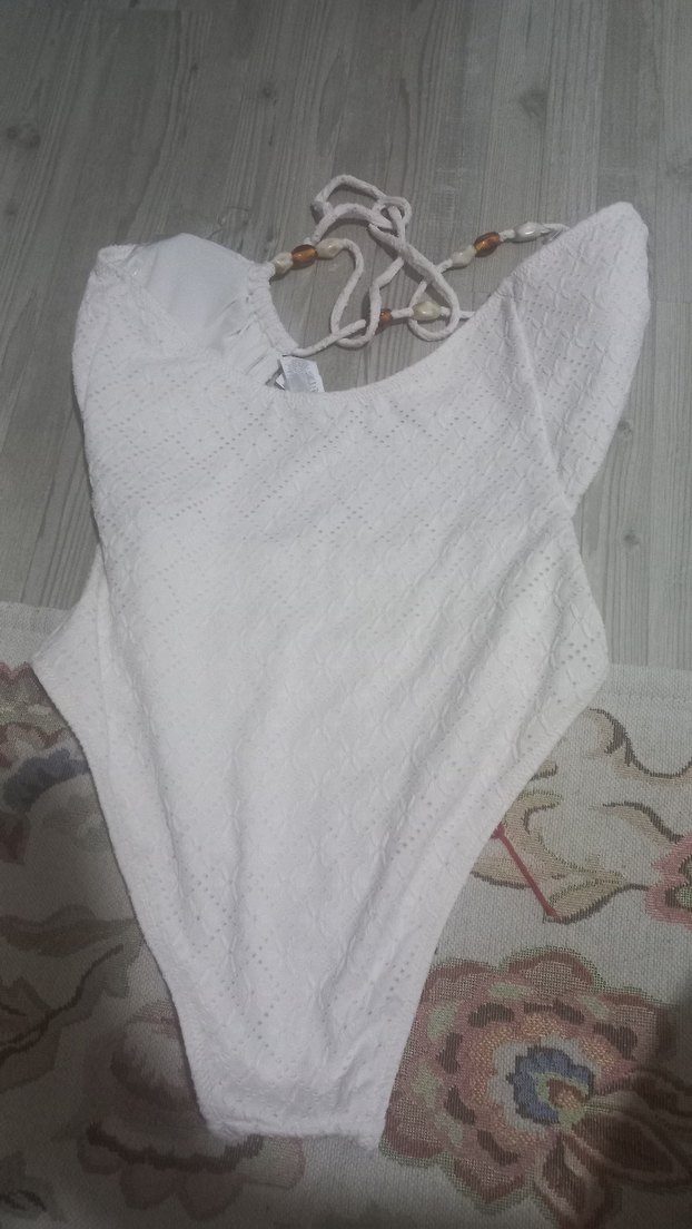 Beyaz Dantel Detaylı Bohem Kadın Mayo - Görsel 2