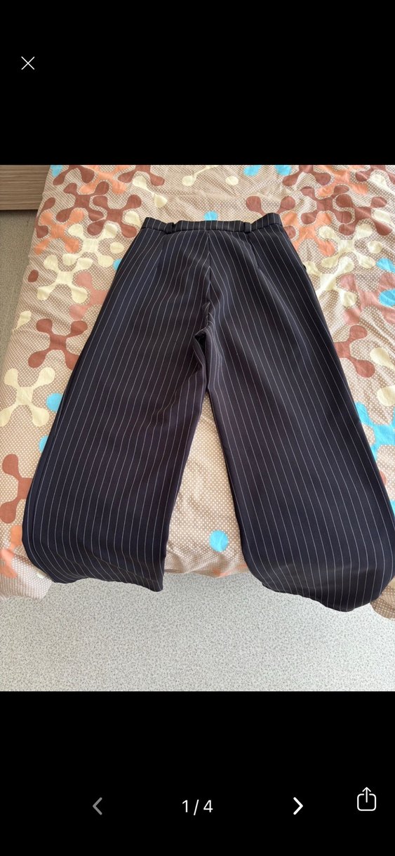 Kadın Siyah Çizgili Pilili Kumaş Pantolon - Görsel 2