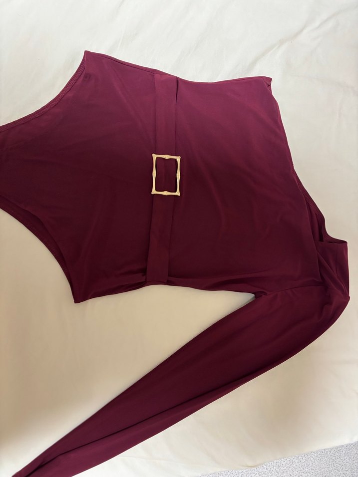 Bordo Kemerli Kadın Mayo - Görsel 4