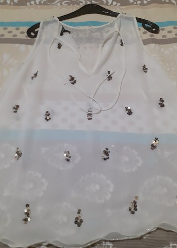 pul İşlemeli Beyaz tl Mini şık Bluz