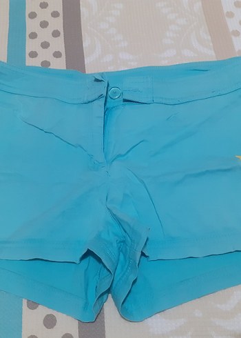 Düğmeli Mavi Mini Kadın Şort