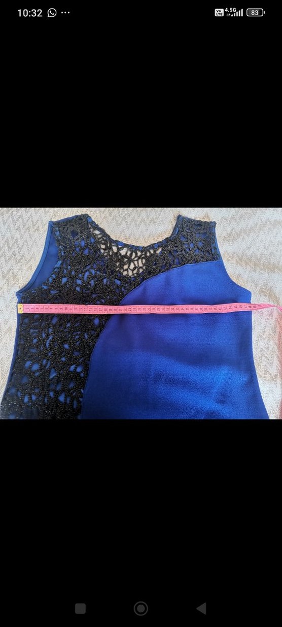 Dantel Detaylı Lacivert V Yaka Midi Elbise - Görsel 2