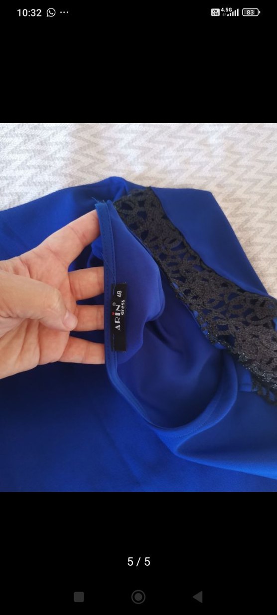 Dantel Detaylı Lacivert V Yaka Midi Elbise - Görsel 5