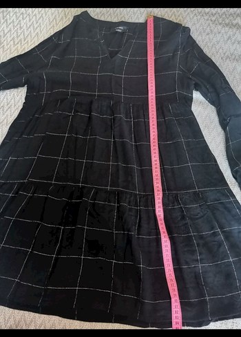 Siyah Ekoseli V Yaka Midi Elbise - Görsel 2