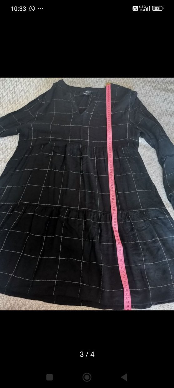 Siyah Ekoseli V Yaka Midi Elbise - Görsel 2