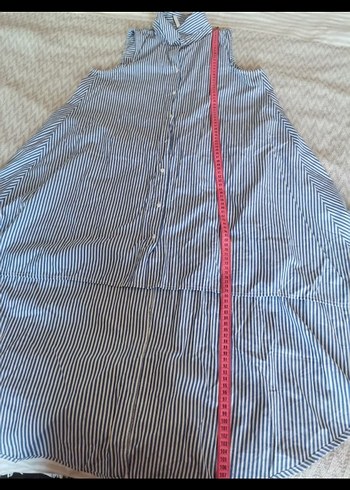 Düğmeli Uzun Kollarsız Mavi Gömlek - Görsel 3