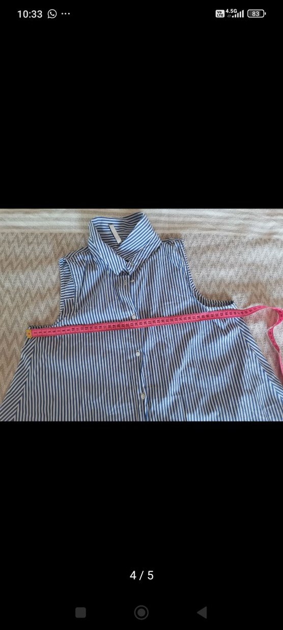 Düğmeli Uzun Kollarsız Mavi Gömlek - Görsel 4