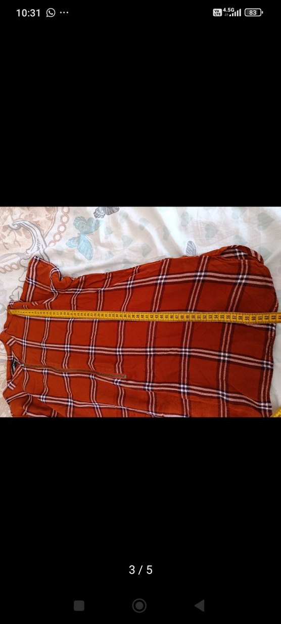 Düğmeli Kısa Kollu Kahverengi Ekose Gömlek - Görsel 2