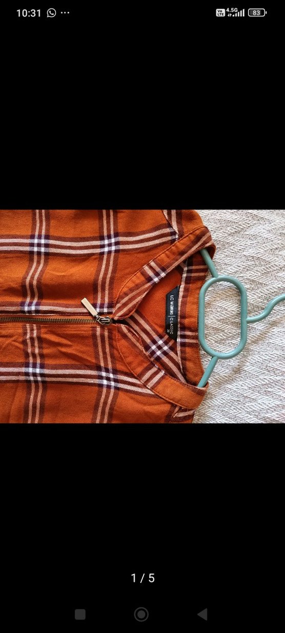 Düğmeli Kısa Kollu Kahverengi Ekose Gömlek - Görsel 5