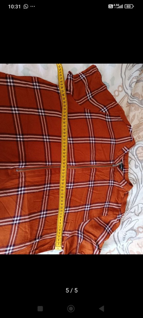 Düğmeli Kısa Kollu Kahverengi Ekose Gömlek - Görsel 4