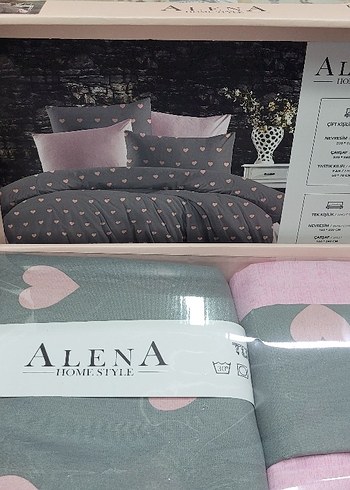 Alena Home Style Pembe Gri Kalp Desenli Nevresim Seti