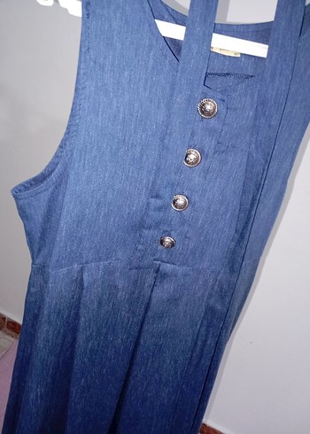 Düğmeli Lacivert jile  elbise - Görsel 10