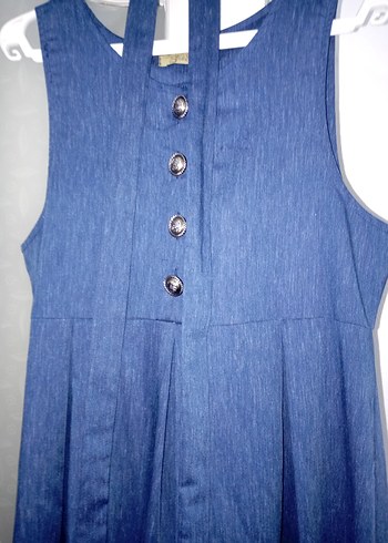 Düğmeli Lacivert jile  elbise - Görsel 5