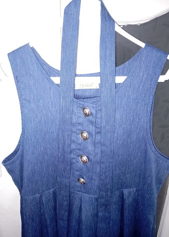 Düğmeli Lacivert jile  elbise - Görsel 4