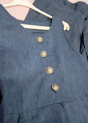 Düğmeli Lacivert jile  elbise - Görsel 3