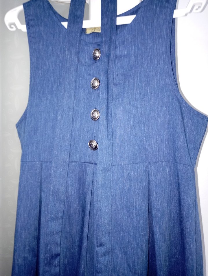 Düğmeli Lacivert jile  elbise - Görsel 5