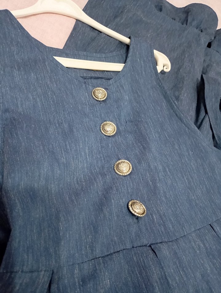 Düğmeli Lacivert jile  elbise - Görsel 3