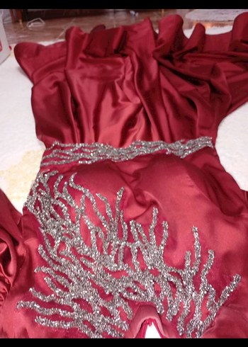 Bordo Uzun Kollu İşlemeli Kadın Abiye - Görsel 6