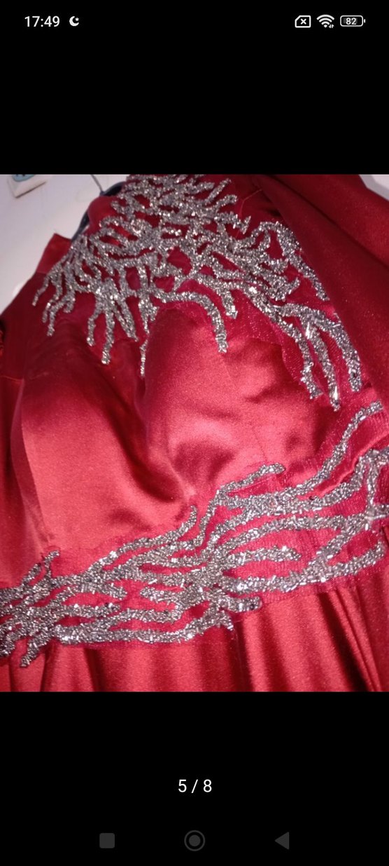 Bordo Uzun Kollu İşlemeli Kadın Abiye - Görsel 2