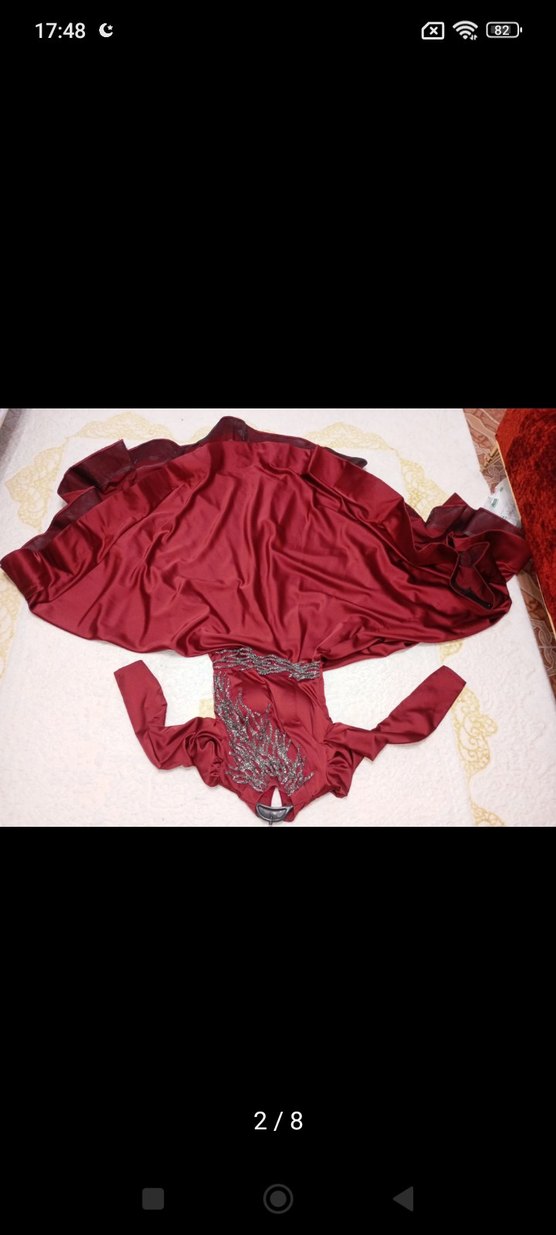 Bordo Uzun Kollu İşlemeli Kadın Abiye - Görsel 3