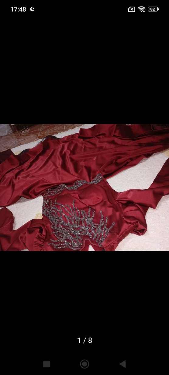 Bordo Uzun Kollu İşlemeli Kadın Abiye - Görsel 4