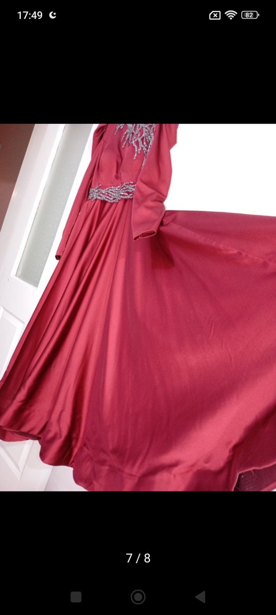 Bordo Uzun Kollu İşlemeli Kadın Abiye - Görsel 5