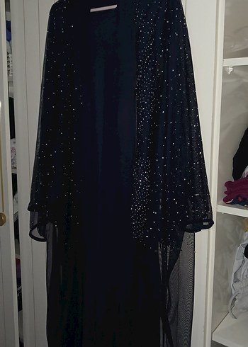 lacivert Uzun Drape Detaylı Gotik Elbise