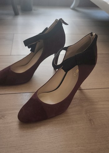 Bordo Süet Tokalı Stiletto Topuklu Kadın Ayakkabı