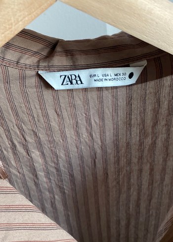 Zara Zara Bej V Yaka Uzun Kollu Keten Kadın Gömlek