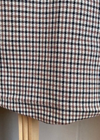 l Beden kahverengi Renk Mango Düğmeli Kahverengi Ekose Midi Blazer