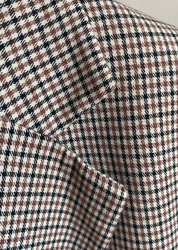 l Beden Mango Düğmeli Kahverengi Ekose Midi Blazer