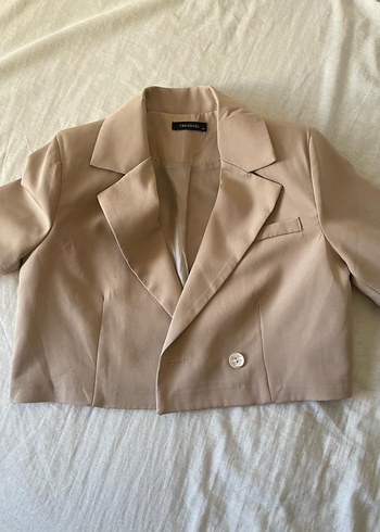 Bej Uzun Kollu Kadın Blazer Ceket