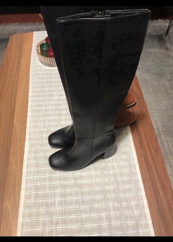 Siyah Kadın Deri Dizüstü Çizme - Görsel 4