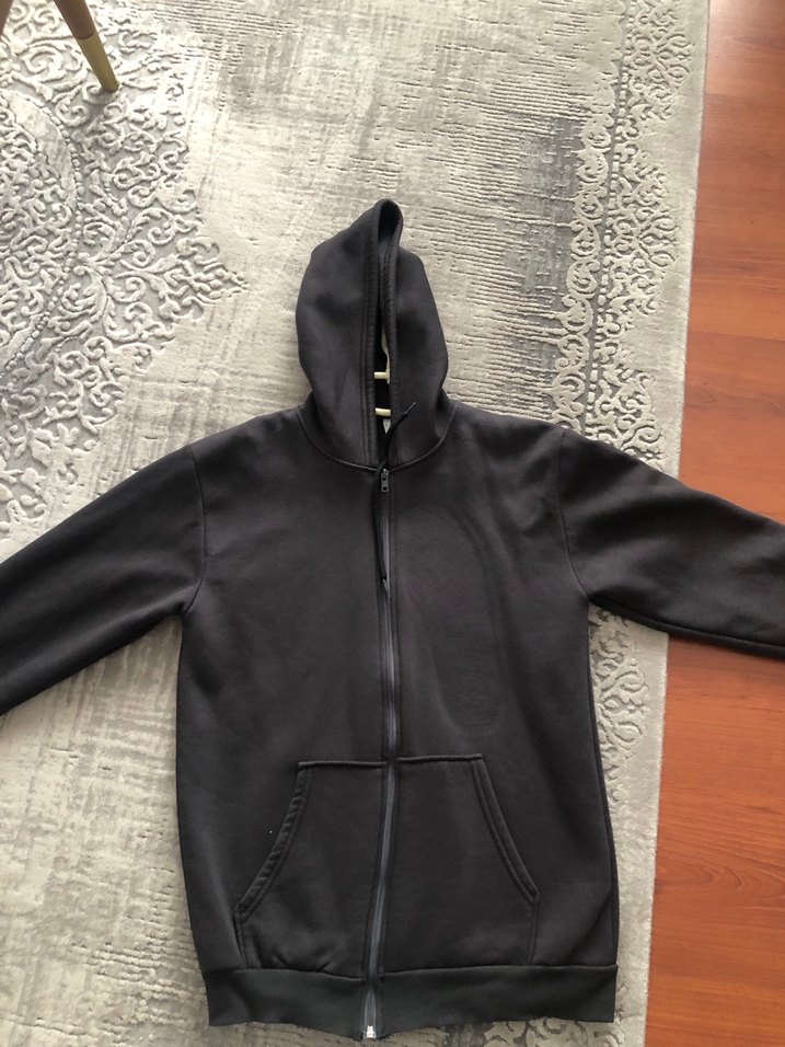 Füme  Erkek Kapüşonlu Fermuarlı Sweatshirt - Görsel 3