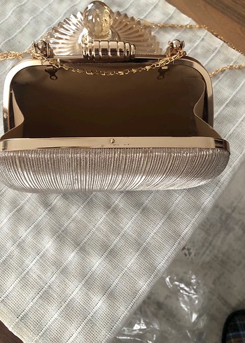 Bej Parlak Yılan Desenli Kadın Clutch Çanta - Görsel 4