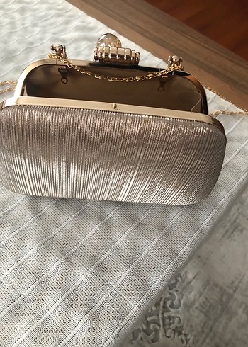 Bej Parlak Yılan Desenli Kadın Clutch Çanta - Görsel 5