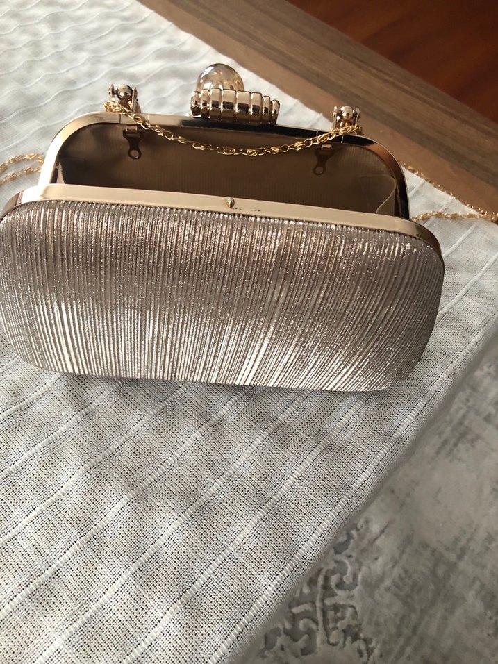 Bej Parlak Yılan Desenli Kadın Clutch Çanta - Görsel 5