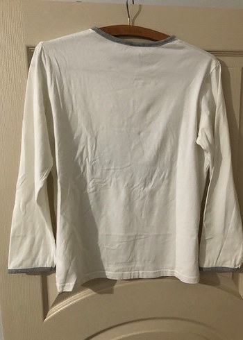 Gri Detaylı Beyaz Hamile Uzun Kollu Tişört - Görsel 3