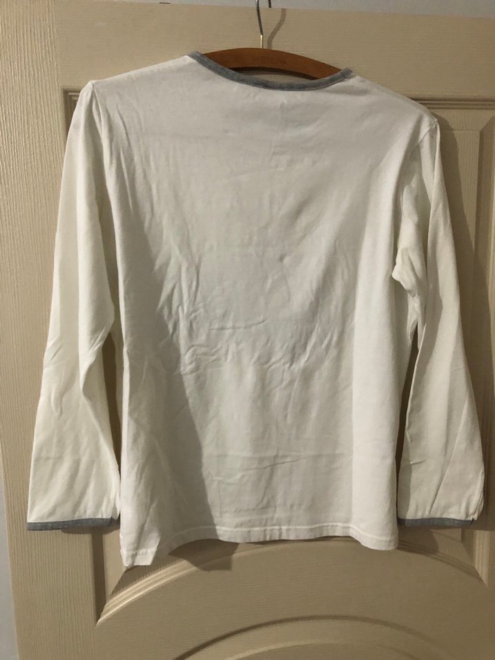 Gri Detaylı Beyaz Hamile Uzun Kollu Tişört - Görsel 3