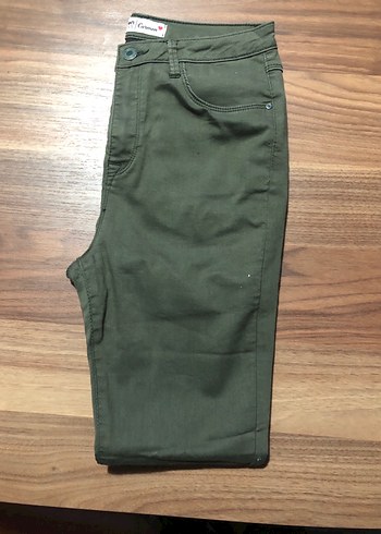 Kadın Haki Keten Rikralı kot Pantolon Midi Boy - Görsel 2