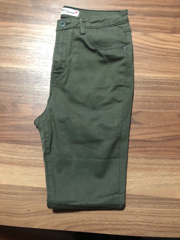 Kadın Haki Keten Rikralı kot Pantolon Midi Boy - Görsel 2