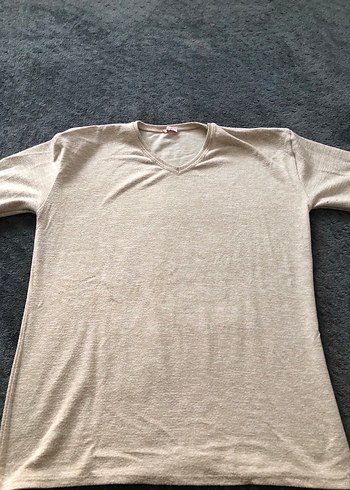 Bej V Yaka Uzun Kollu Kadın Keten Kazak - Görsel 2