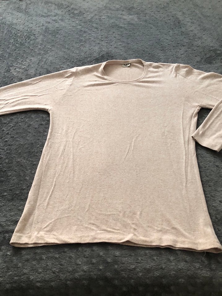 Bej Kadın Keten Uzun Kollu Bisiklet Yaka Kazak - Görsel 2