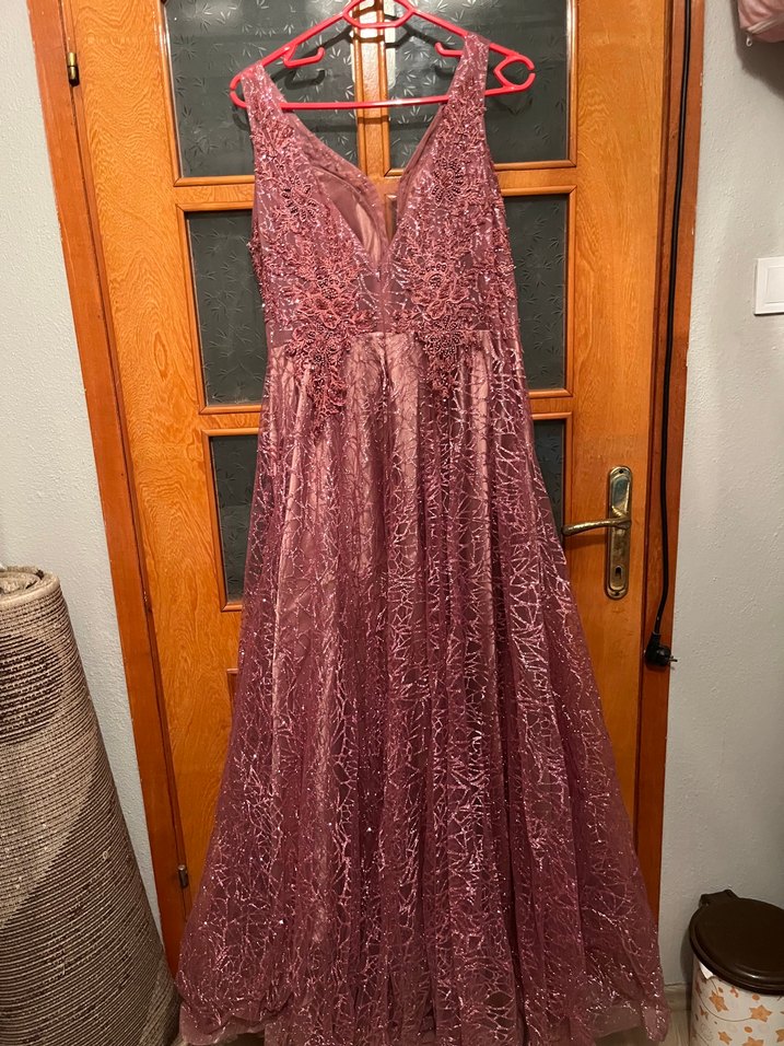 Bordo V Yaka Uzun Abiye Elbise - Görsel 4