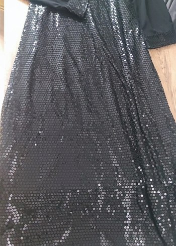 Uzun Kollu Siyah Payetli Abiye Elbise - Görsel 3