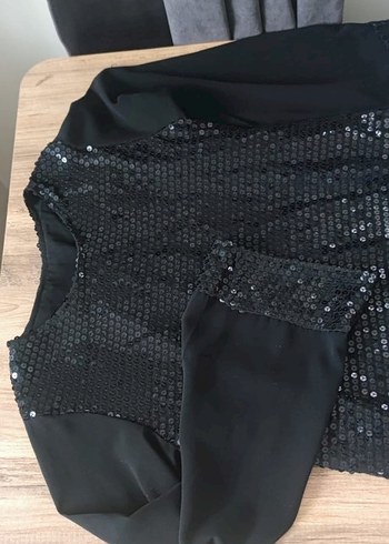 Uzun Kollu Siyah Payetli Abiye Elbise - Görsel 2